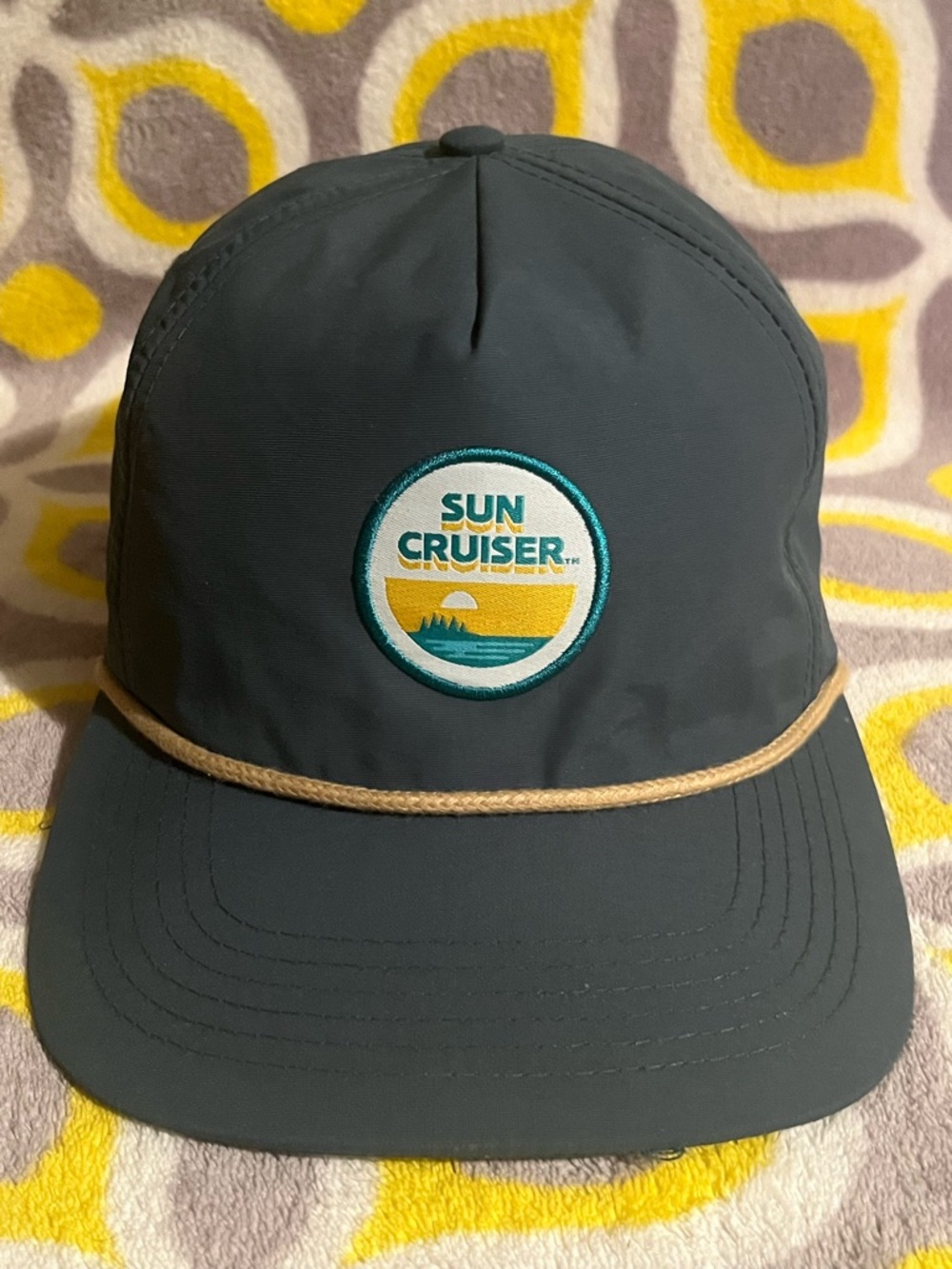 Sun Cruiser Black Nylon Hat Rope Brim Patch Snapback Cap Vintage Beach Style